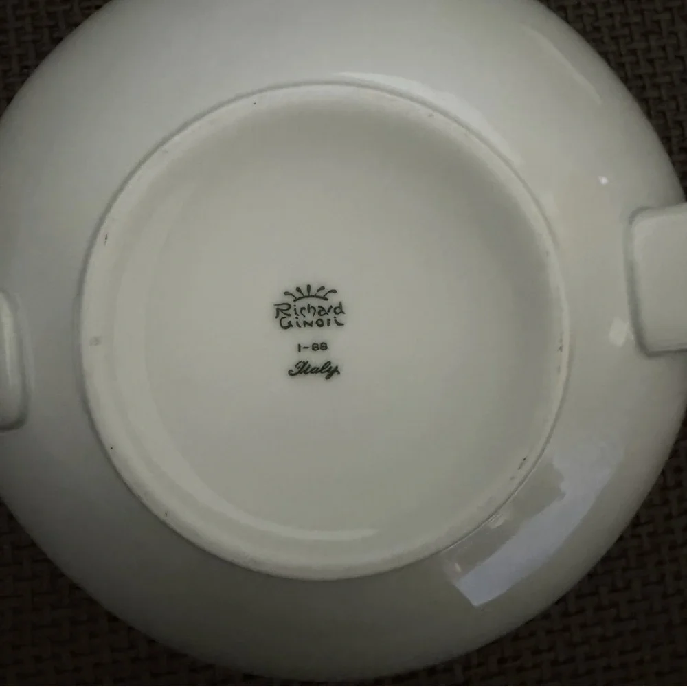 Richard Ginori Italy Blue Pinstripe White Porcelain Teapot Low Profile 10” China